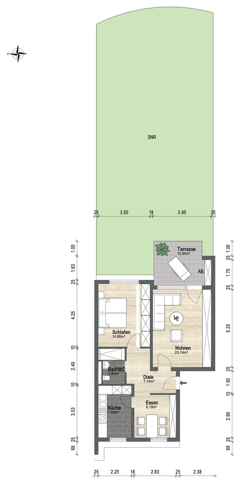 Grundriss Wohnung + Garten